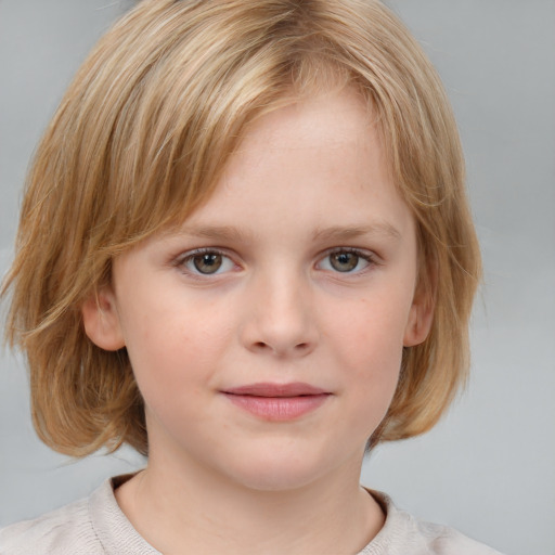 Neutral white child female with medium  brown hair and blue eyes