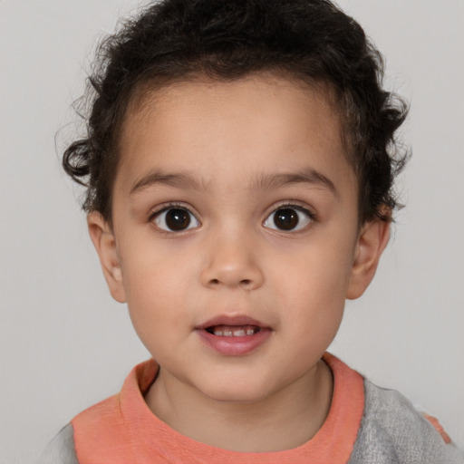 Neutral white child female with short  brown hair and brown eyes