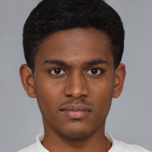 Neutral black young-adult male with short  brown hair and brown eyes
