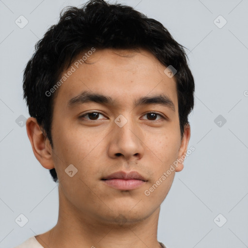 Neutral asian young-adult male with short  brown hair and brown eyes