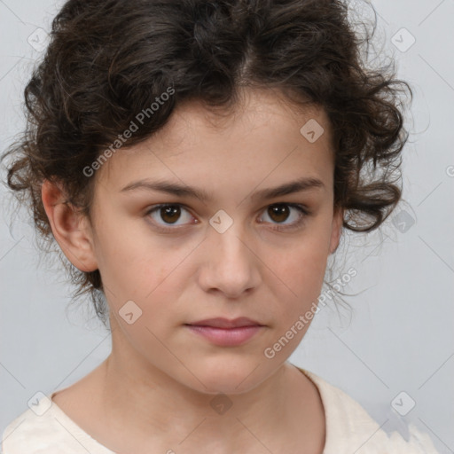 Neutral white child female with medium  brown hair and brown eyes