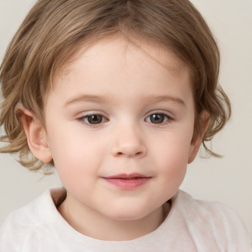 Neutral white child female with medium  brown hair and grey eyes