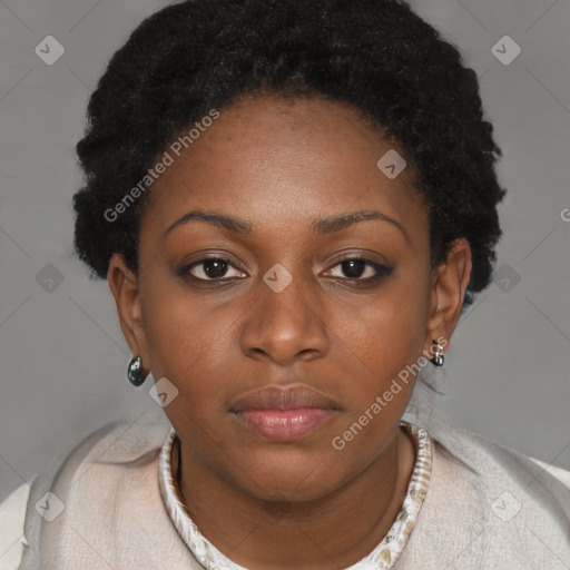 Neutral black young-adult female with short  brown hair and brown eyes