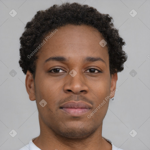 Neutral black young-adult male with short  brown hair and brown eyes