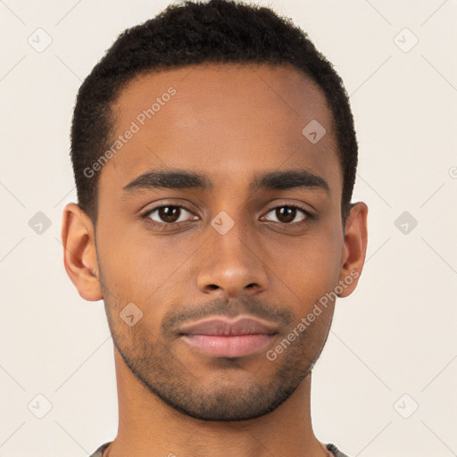 Neutral black young-adult male with short  brown hair and brown eyes