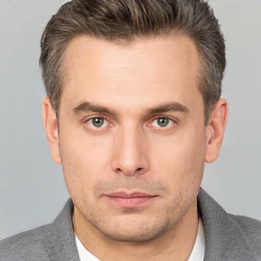 Neutral white adult male with short  brown hair and brown eyes