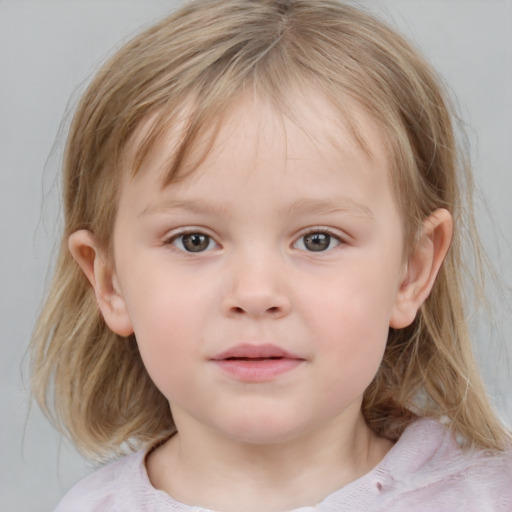 Neutral white child female with medium  brown hair and blue eyes