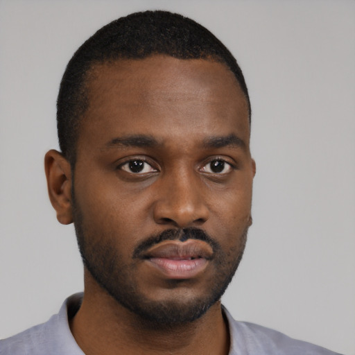 Neutral black young-adult male with short  brown hair and brown eyes