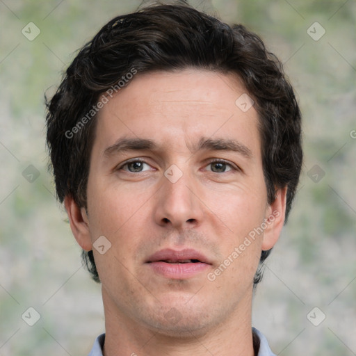 Neutral white adult male with short  brown hair and brown eyes