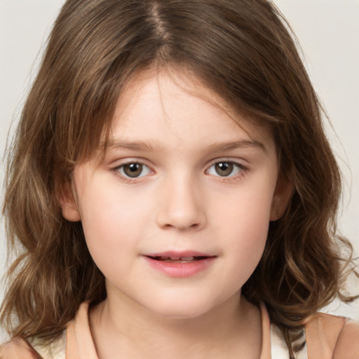 Neutral white child female with medium  brown hair and brown eyes