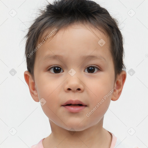 Neutral white child male with short  brown hair and brown eyes