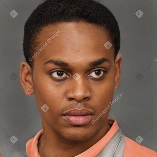 Neutral latino young-adult male with short  brown hair and brown eyes