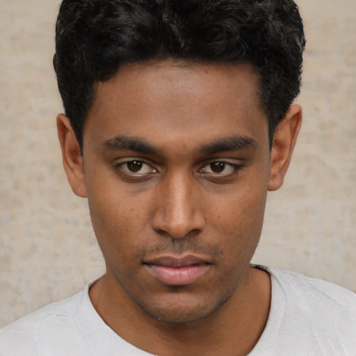 Neutral latino young-adult male with short  brown hair and brown eyes