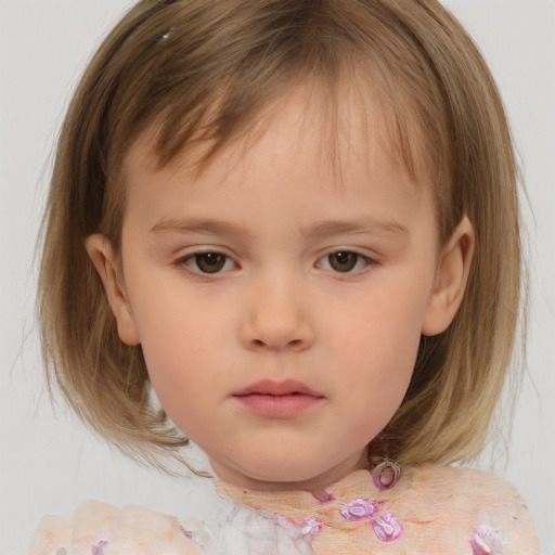 Neutral white child female with medium  brown hair and brown eyes