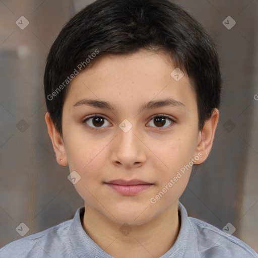 Neutral white child female with short  brown hair and brown eyes