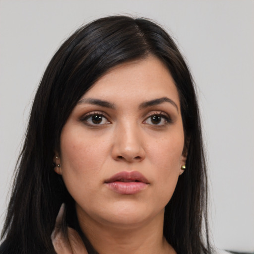 Neutral asian young-adult female with long  black hair and brown eyes