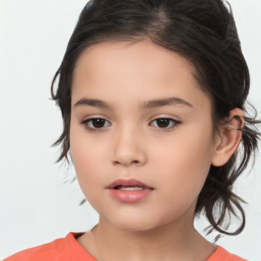 Neutral white child female with medium  brown hair and brown eyes