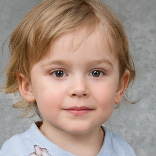 Neutral white child female with medium  brown hair and blue eyes