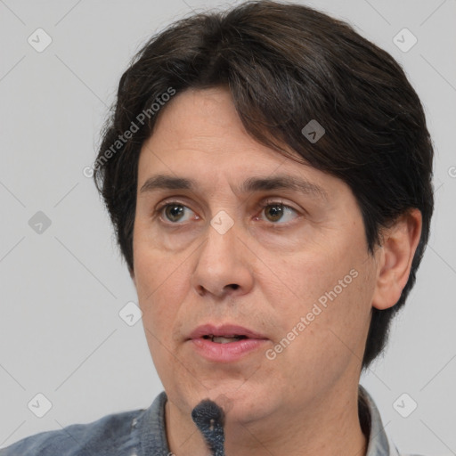 Neutral white adult male with short  brown hair and brown eyes