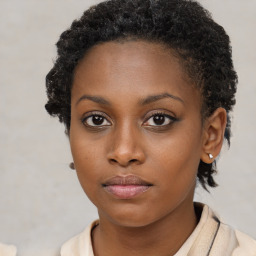 Neutral black young-adult female with short  brown hair and brown eyes