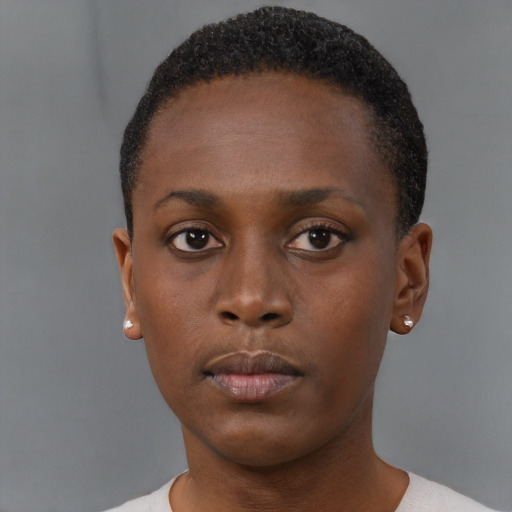 Neutral black young-adult female with short  brown hair and brown eyes