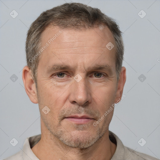 Neutral white adult male with short  brown hair and brown eyes