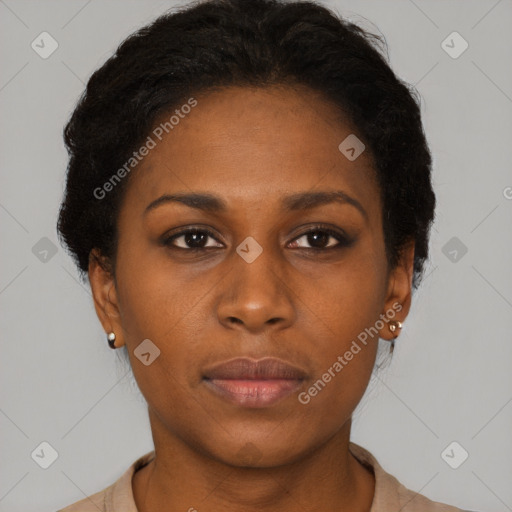 Neutral black young-adult female with short  brown hair and brown eyes