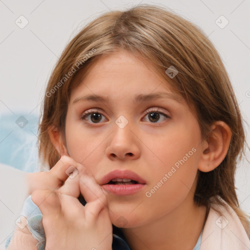 Neutral white child female with medium  brown hair and brown eyes