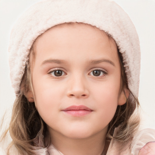 Neutral white child female with long  brown hair and blue eyes