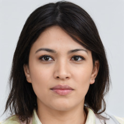 Neutral asian young-adult female with medium  brown hair and brown eyes