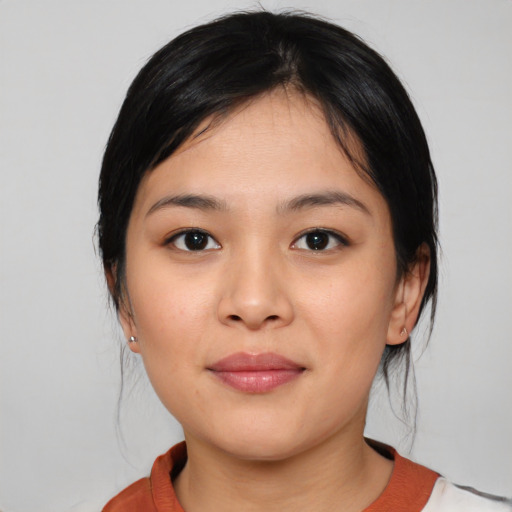 Neutral asian young-adult female with medium  black hair and brown eyes