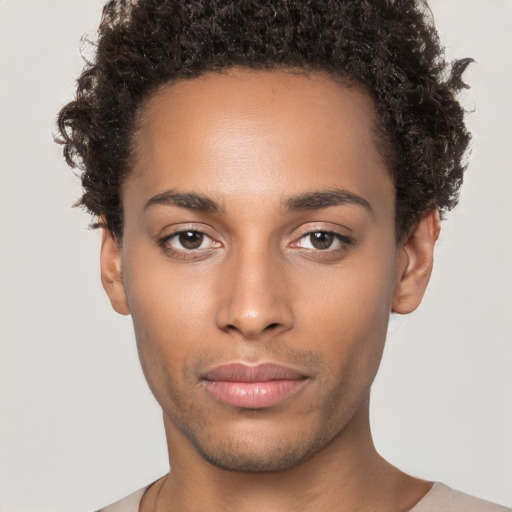 Neutral black young-adult male with short  brown hair and brown eyes