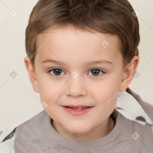 Joyful white child male with short  brown hair and brown eyes