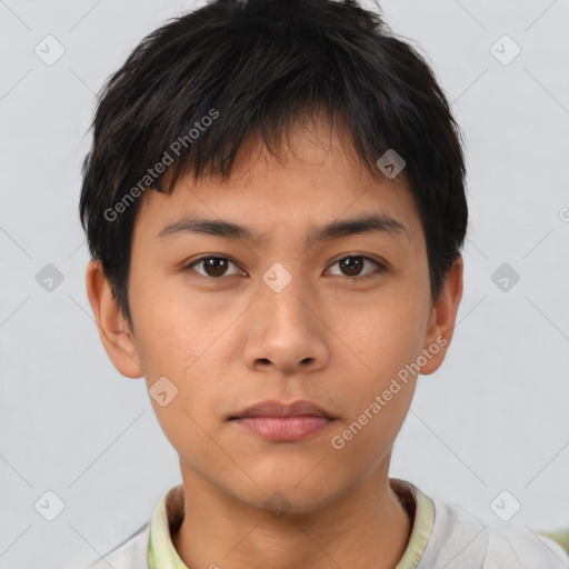 Neutral asian young-adult male with short  brown hair and brown eyes
