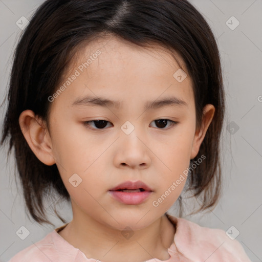 Neutral white child female with medium  brown hair and brown eyes