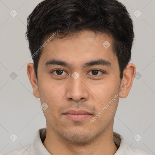 Neutral asian young-adult male with short  brown hair and brown eyes