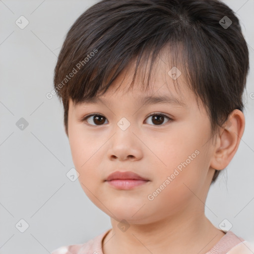 Neutral white child female with short  brown hair and brown eyes