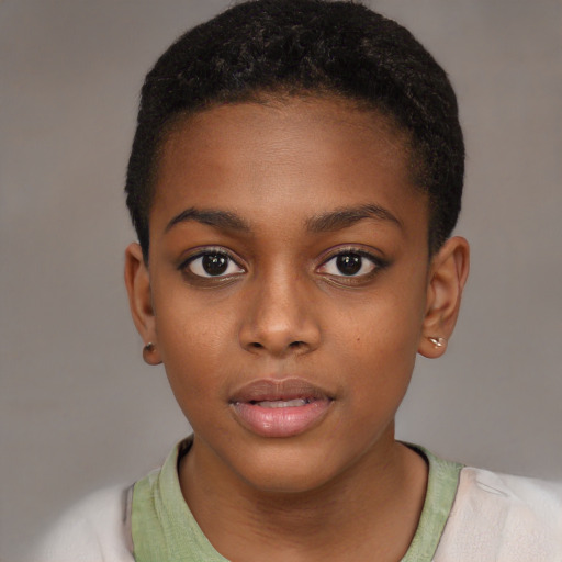 Neutral black child female with short  brown hair and brown eyes