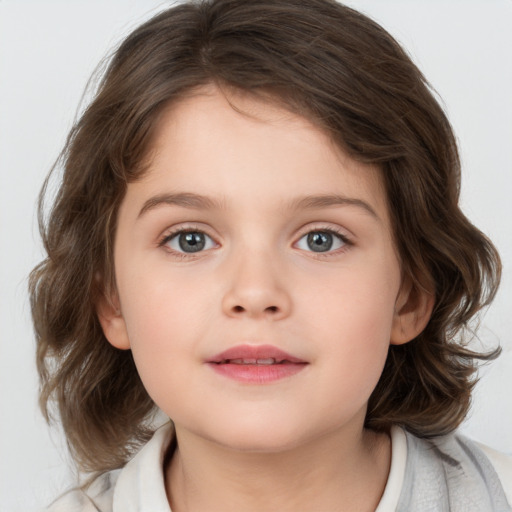 Neutral white child female with medium  brown hair and brown eyes