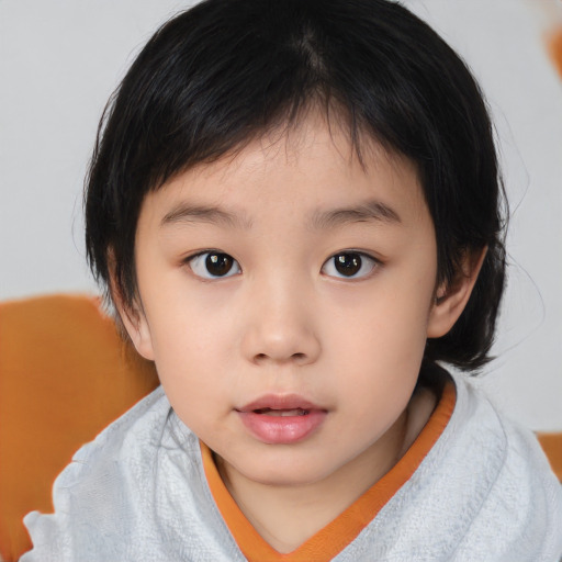 Neutral asian child female with medium  brown hair and brown eyes