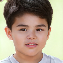 Joyful white child male with short  brown hair and brown eyes