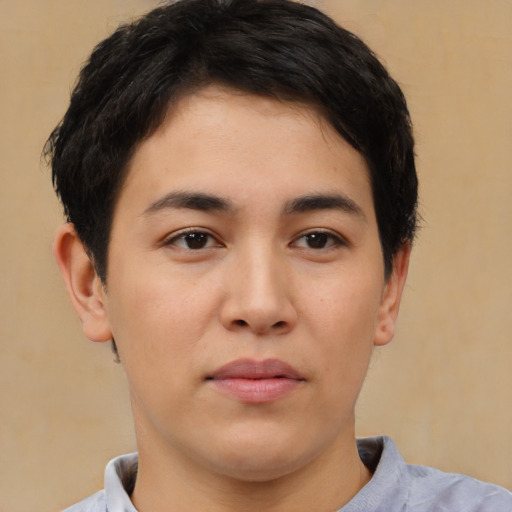 Neutral asian young-adult male with short  black hair and brown eyes