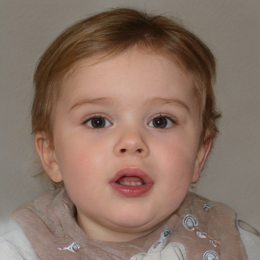 Neutral white child female with medium  brown hair and blue eyes