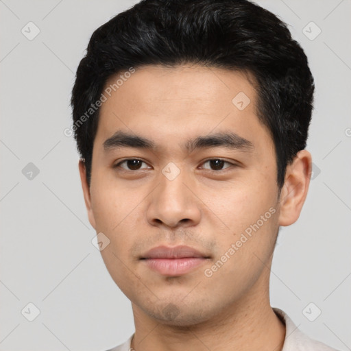 Neutral asian young-adult male with short  black hair and brown eyes