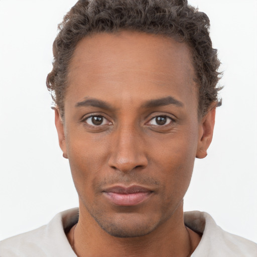 Neutral black young-adult male with short  brown hair and brown eyes