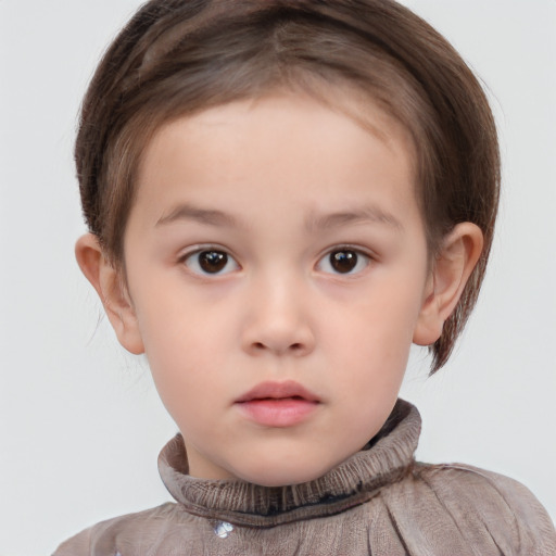 Neutral white child female with short  brown hair and brown eyes