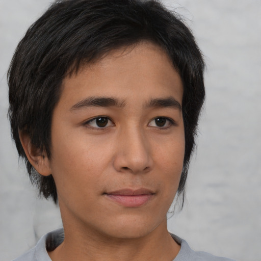 Neutral asian young-adult female with short  brown hair and brown eyes