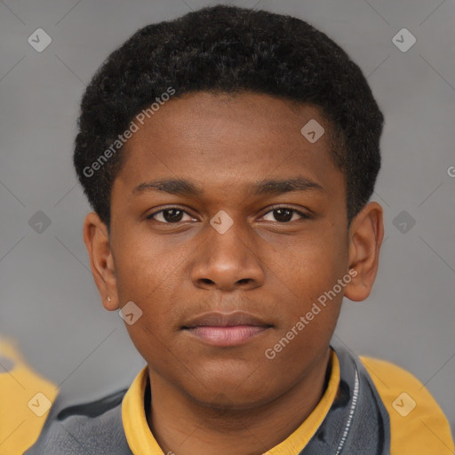 Neutral latino young-adult male with short  brown hair and brown eyes
