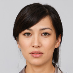 Neutral asian young-adult female with medium  brown hair and brown eyes