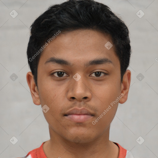 Neutral asian young-adult male with short  brown hair and brown eyes